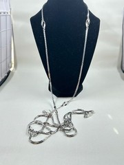 Napier Silver Tone Long Chain Necklace with Diamond Shape Links