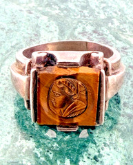 Vintage Men’s Sterling Silver Tiger Eye Ring Intaglio Size 11.75 as is