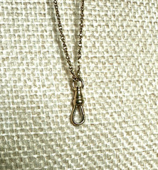 14K Victorian WATCH CHAIN necklace with Ruby Heart Shaped Slider & clip/fob
