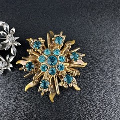 Vintage Rhinestone Brooch Lot Snowflake Star Flower Gold Silver Tone Blue Stones