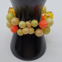 Eclectic Color 3 Piece Beaded Necklace Clip On Earrings Bracelet Vintage Set
