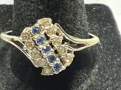 Vintage 925 Sterling Silver Sapphire Diamond Accent Cluster Ring Size 10 2.68g