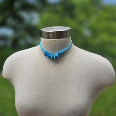 Vintage German Two Tone Blue Glass Bead Statement Necklace 15.5 in. Mid Century
