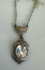 Antique 1920s White Co. Lavaliere Pendant Necklace Clear Crystal Silver/Gold ton