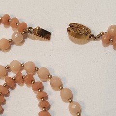 Vintage Multi Strand Peach Coral Bead Necklace Gold Tone Filigree Clasp