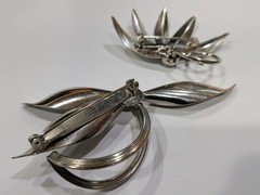 Vintage Silver-Tone Leaf & Feather Brooch Lot, Set of 2, Unsigned