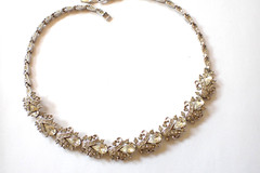 Vintage Signed Ora Art Deco Clear Rhinestone Necklace Rhodium Plated 1940s