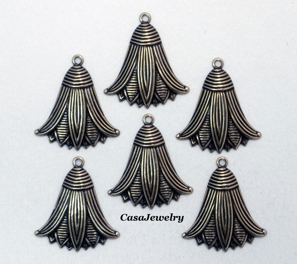 #0213 ANTIQUED GOLD EGYPTIAN LOTUS W/TOP HANG RING – 6 Pc Lot