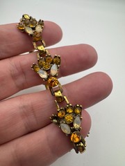 Vintage Rhinestone Bracelet Orange Opalite Link Mid Century MCM READ