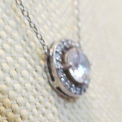 Vintage Sterling Silver Round Faceted Clear Cubic Zirconia Halo CZ Necklace 19″