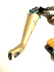 OOAK ARTIST MACABE MIXED BEAD NECKLACE ANTIQUE METAL DOLL ARM RIGHT HAND