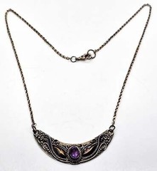 Amethyst Bali Balinese purple sterling silver gold vintage statement necklace