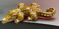 1990s St. John Gold Yellow Brown Enamel Alligator Brooch or Pin