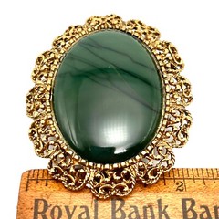 Vintage Large Green Polished Stone Brooch Pin Pendant
