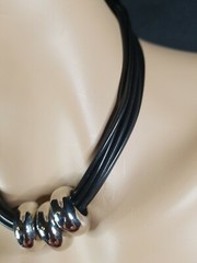 Vclm Signed Black Multi Cord With 3 Sliding heavy Pendants 15-17″ Necklace