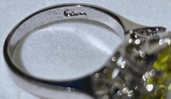 Yellow Green Center Stone White Side Cocktail Ring Silver Toned Stamped China