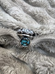 Bohemian Vintage Circular Imitation Turquoise & Moonstone Ring