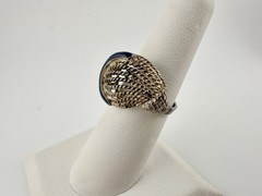 Antique European 800 Silver Adjustable Ring Blue Enamel Sz7 Signed RARE Read