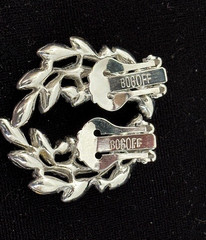 Vintage Signed BOGOFF Silver Tone CLEAR Rhinestone CLIMBER Clip Earrings 1.25″ L