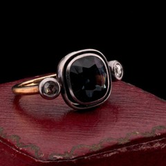 Victorian 3.00 Ct Natural Sapphire Rose Cut Diamond 18 Kt/Silver ring