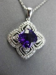 ESTATE 2.46CT DIAMOND & AMETHYST 14K WHITE GOLD SQUARE FILIGREE FLOATING PENDANT