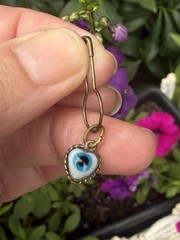 Antique 1900s Victorian Glas Evil Eye Brass Pendant Amulet Good Luck Protection