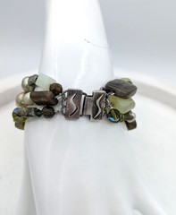 SAKI SILVER Bracelet Labradorite Chalcedony Beaded Multi Strand Gemstone