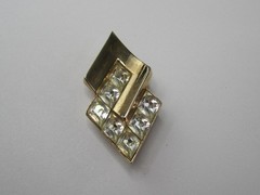 Vintage Crown Trifari Fur Clip Brooch Rhinestones Gold Tone Art Deco 1930s-40s