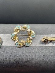 Antique Victorian Brooch Lot of 5 | Chinese Kingfisher Feather Jewelry | Enamel