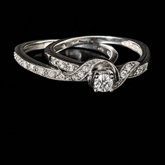 Vintage Ring Set Diamonds 10k White Gold Engagement Ring Wedding Band Retro Gift