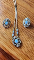 1928 Vintage 3-Piece Earring, Necklace Set Gold Tone with Crystal Rhinestone