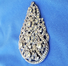Vintage ORIGINAL Deco STERLING SILVER Diamond Cut Marcasite Brooch Clip BROACH