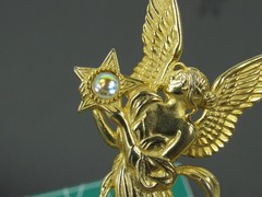 JJ Angel Fairy Holding Star AB Cabochon Wings Brooch Pin Vintage 1970-80s