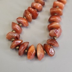 Vintage Carnelian Agate Beaded Necklace Stone Orange Polished Nugget 17.5″