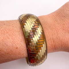 Vintage Copper and Brass Basket Weave Domed Wide Bangle Bracelet