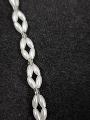 Vintage Retro White Faux Pearl Oval Bead Woven Style Necklace 26 in