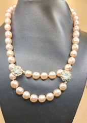 VintageJudith McCann Signed Shuvon Glass Pearl Necklace Dual-Hook Clasp 20″ 0176