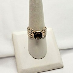 Vintage 925 Sterling Silver Topaz Faceted Flat Silver Dot Etch Ring Size 8.5