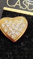 Vintage Casual Corner Heart Rhinestones Gold Color Earrings Surgical Steel Posts