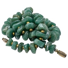 Vintage Green Aventurine Irregular Nugget Goldtone Bead Necklace