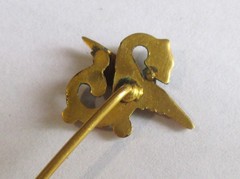 ANTIQUE VICTORIAN MYTHICAL DRAGON SEED PEARL STICK PIN GOLD GILT BRASS