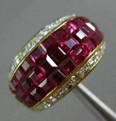 ESTATE WIDE 5.30CT DIAMOND & AAA RUBY 18K YELLOW GOLD INVISIBLE ANNIVERSARY RING