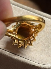 Size 7 TIGERS EYE oval Clear Rhinestone COCKTAIL RING DO 18Kt GE gold plate
