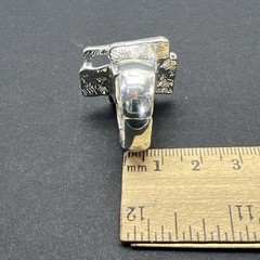 Turquoise Enamel Rectangle Stretch Ring Vintage Silver Tone Size 7+