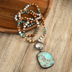 Bohemian Natural Stone Gem Pendant Necklace Adjustable Women Gift Fashion