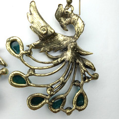 Boho Antique-Bronze Peacock Dangle Statement Earrings Turquoise Rhinestone Drops