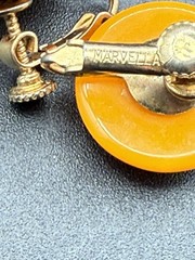 Vintage Marvella Clip On Earrings Orange Acrylic Signed Costume Jewelry
