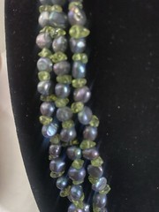 Beaded Layered Statement Necklace 3 Strand Blue And Green Gemstone 20 Inches