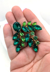 Vintage Rhinestone Brooch Multi Green Tiered Open Back Pin