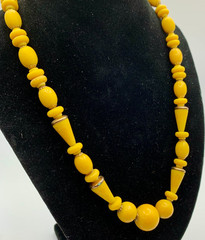 Sunny Yellow Celluloid Bead Necklace Cone Round Shapes Strung Cable Chain 1930s